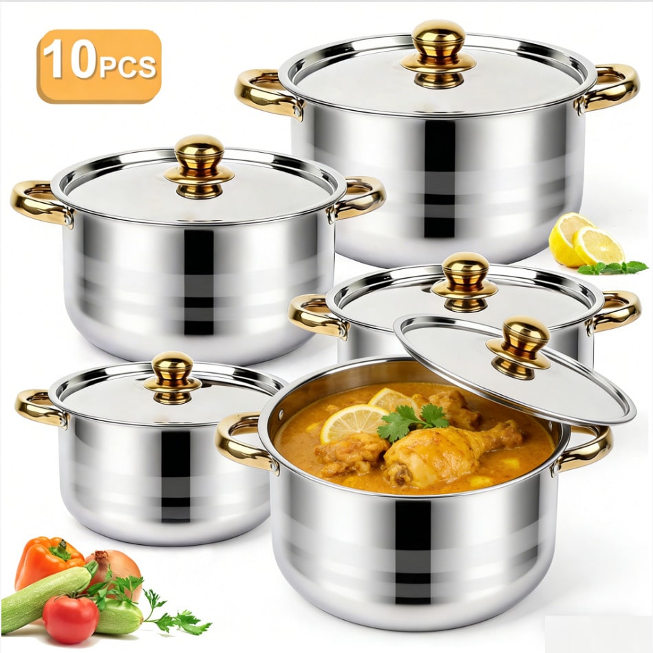 Home Cooking Cookbook - Conjunto de Panelas de Aço Inoxidável